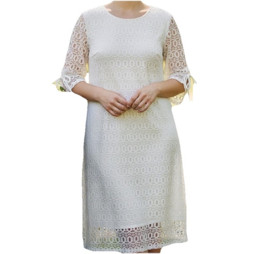 Madison Leigh Crochet Dress 3/4 Sleeve Off White Wedding Twee Womens 20